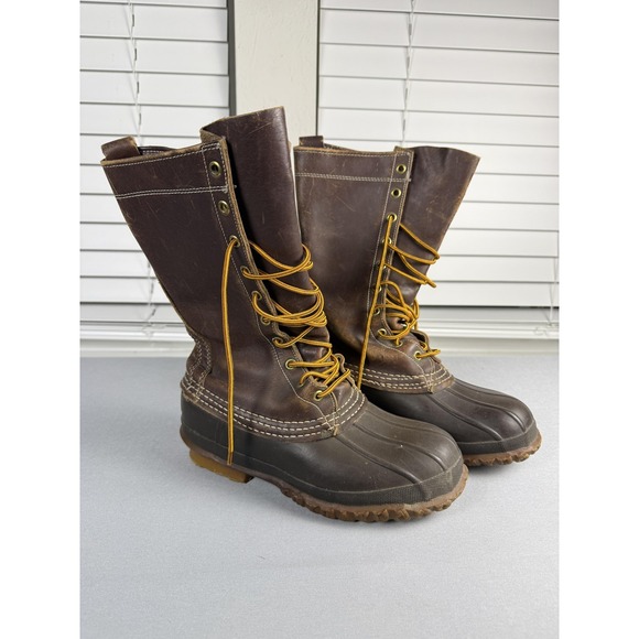 LL Bean Boots Mens Size 5 Brown Insulated Maine Hunting Shoe Leather Rubber USA - Picture 1 of 15